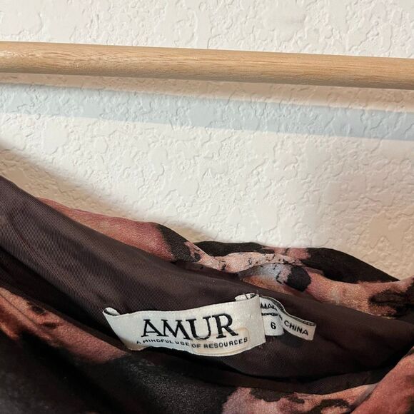 Amur Brown Floral Lorraine Off The One Shoulder Silk Midi Dress Women's Size 6 - Picture 6 of 8